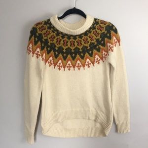 Fair Isle Pullover Sweater Cream Mockneck SZ XS